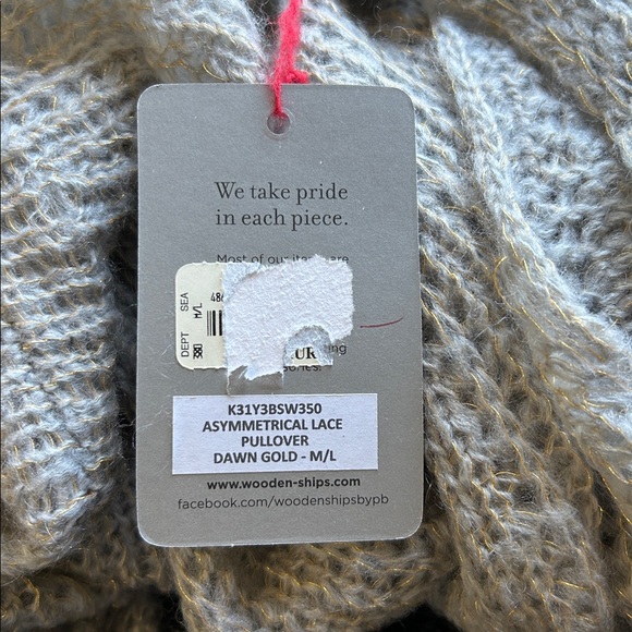 Wooden Ships Asymmetrical Sweater Lace Pullover Dawn Gold Sz M/L NEW - Picture 7 of 10